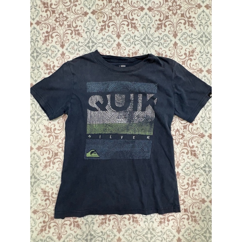 Quiksilver Boys Navy Blue Mosaic Logo Graphic T-Shirt Size M Medium Cotton - Picture 1 of 6